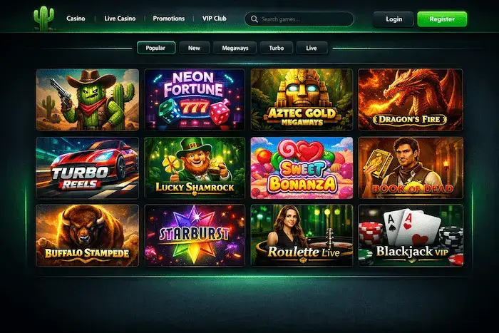 Интерфейс платформы Кактус Казино Cactus Casino